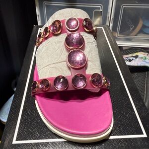 Karl Largerfeld Pink Gem-Embellished Women's Slide Sandals
